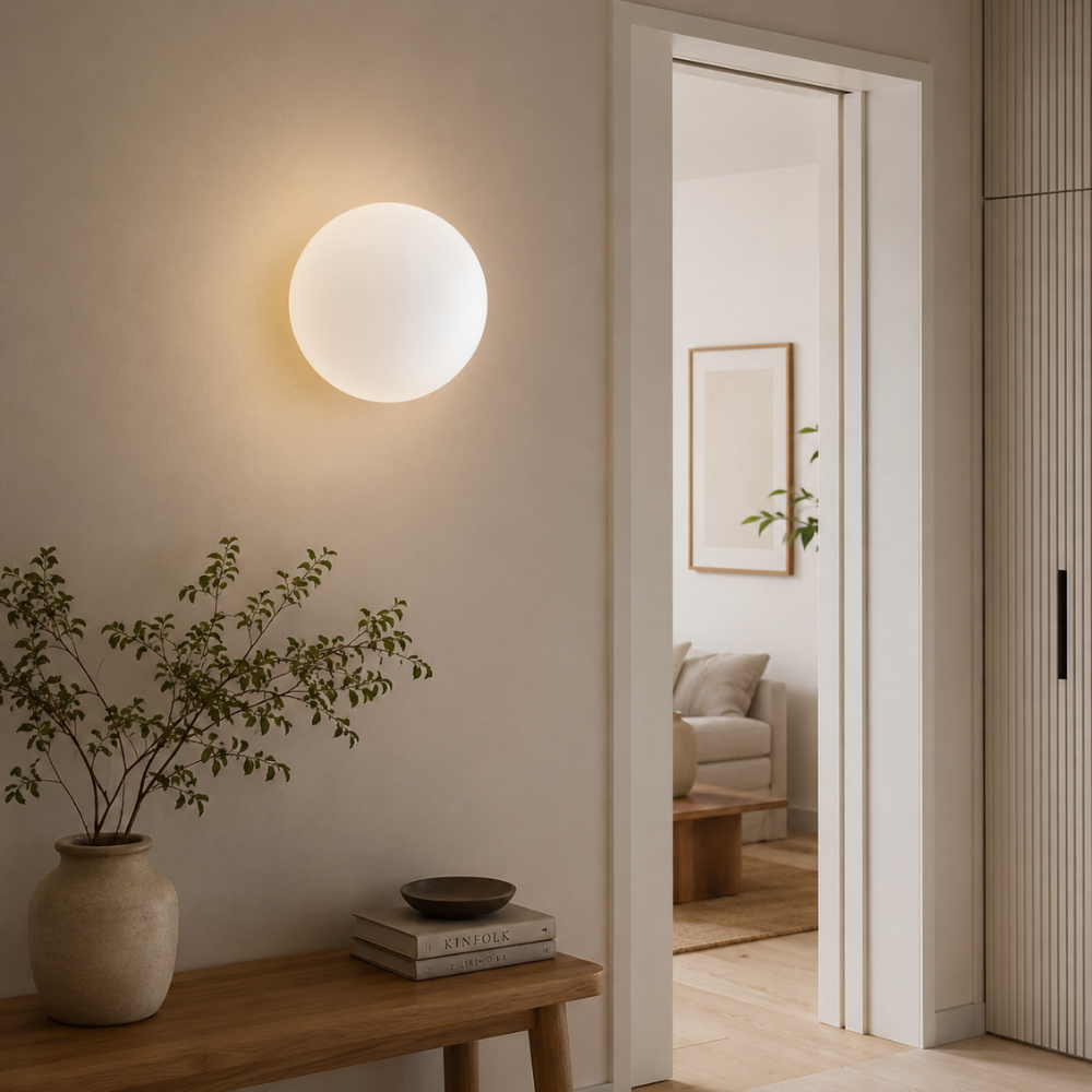 Minimalistyczna lampa sufitowa z mlecznego szkła