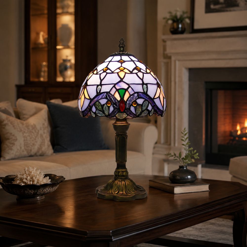Kolorowa lampa stołowa z witrażowego szkła