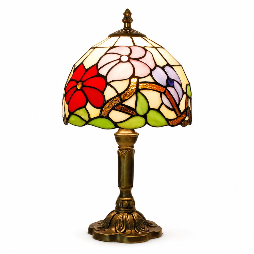 Kolorowa lampa stołowa z witrażowego szkła