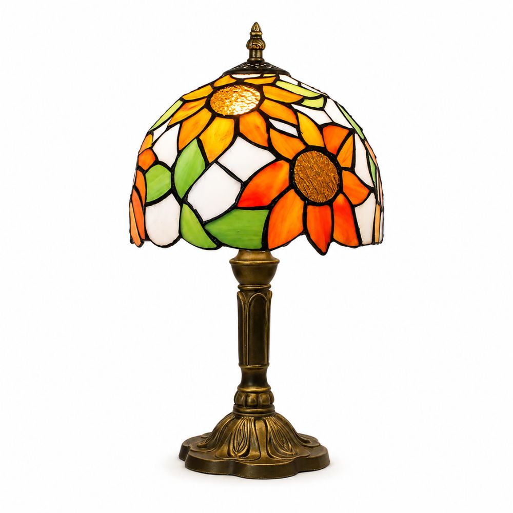 Kolorowa lampa stołowa z witrażowego szkła
