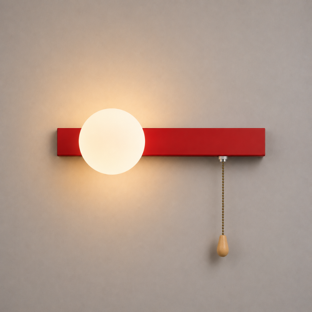 Nowoczesna minimalistyczna kinkietowa lampa kulista z przełącznikiem pociągowym