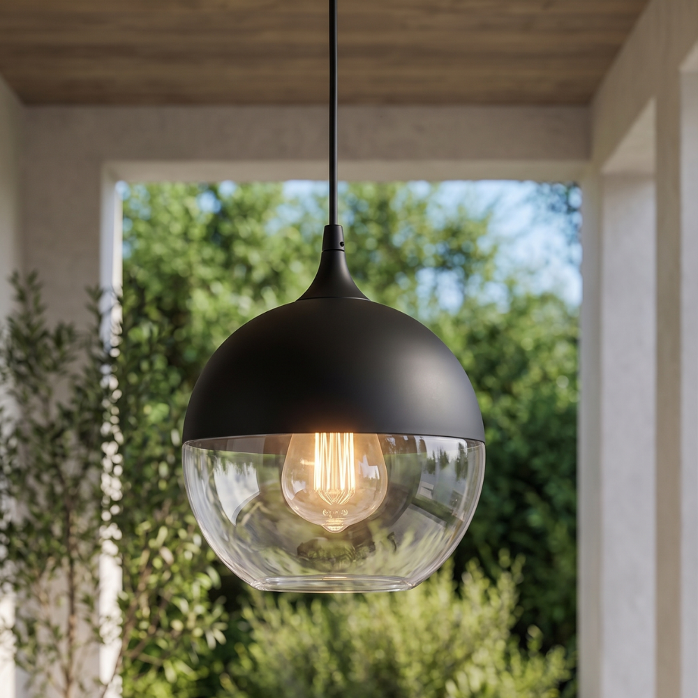 Lampa wisząca z drewna i szkła w stylu skandynawskim