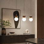 Nordycka szklana lampa wisząca kula z drewnianym detalem