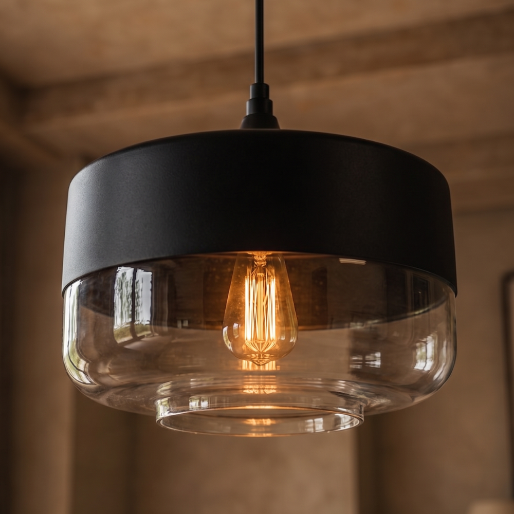 Lampa wisząca z drewna i szkła w stylu skandynawskim