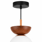 Nordycka szklana lampa wisząca kula z drewnianym detalem