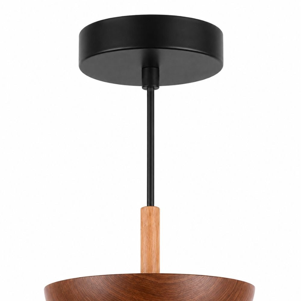 Nordycka szklana lampa wisząca kula z drewnianym detalem