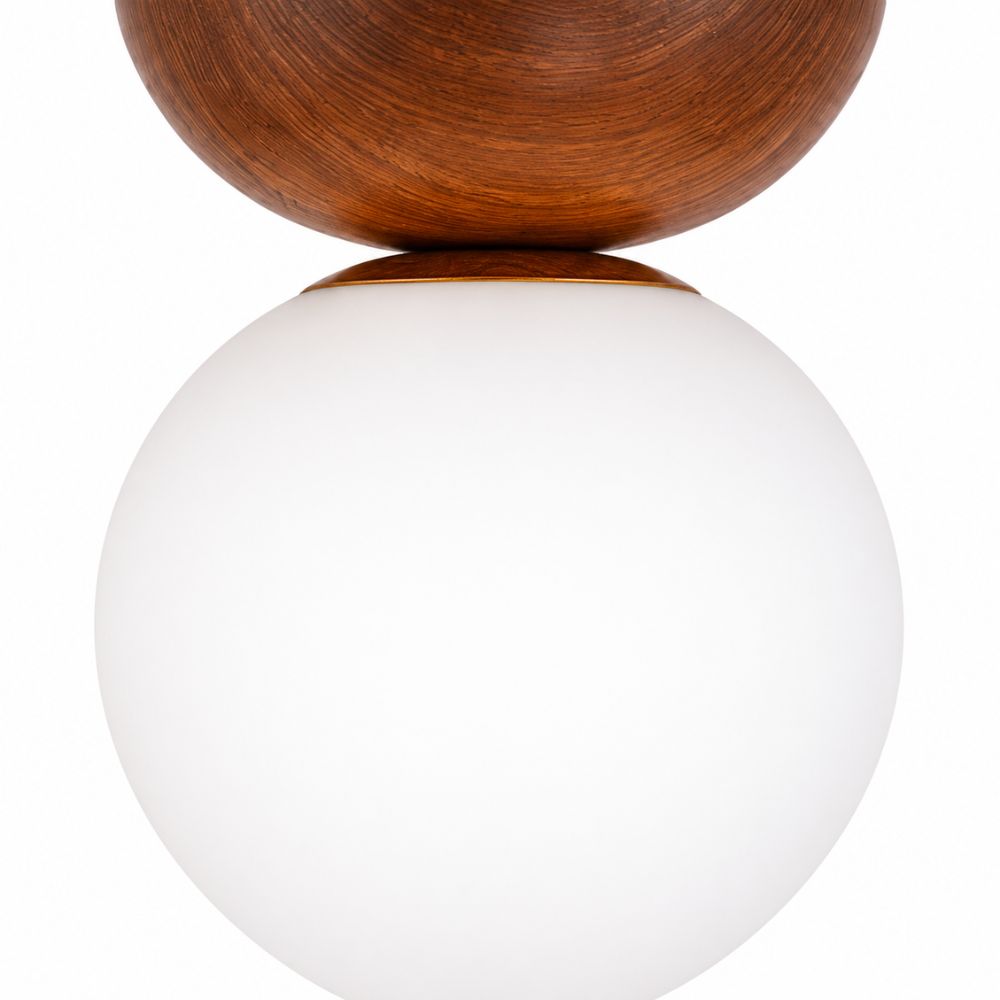 Nordycka szklana lampa wisząca kula z drewnianym detalem