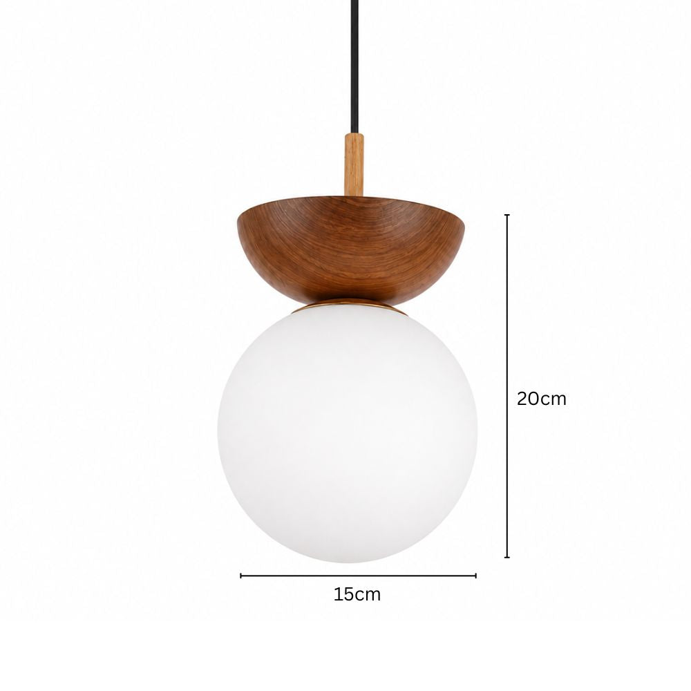 Nordycka szklana lampa wisząca kula z drewnianym detalem