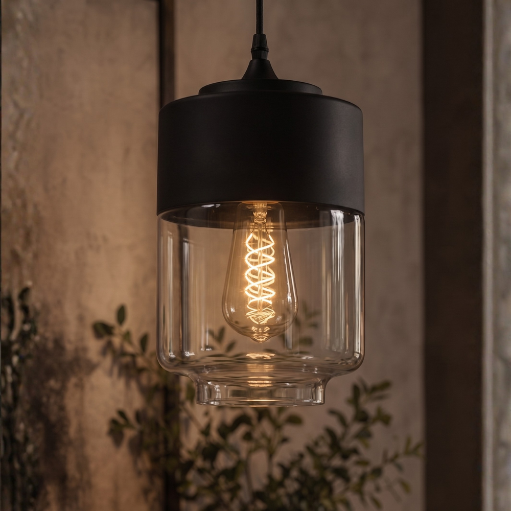 Lampa wisząca z drewna i szkła w stylu skandynawskim