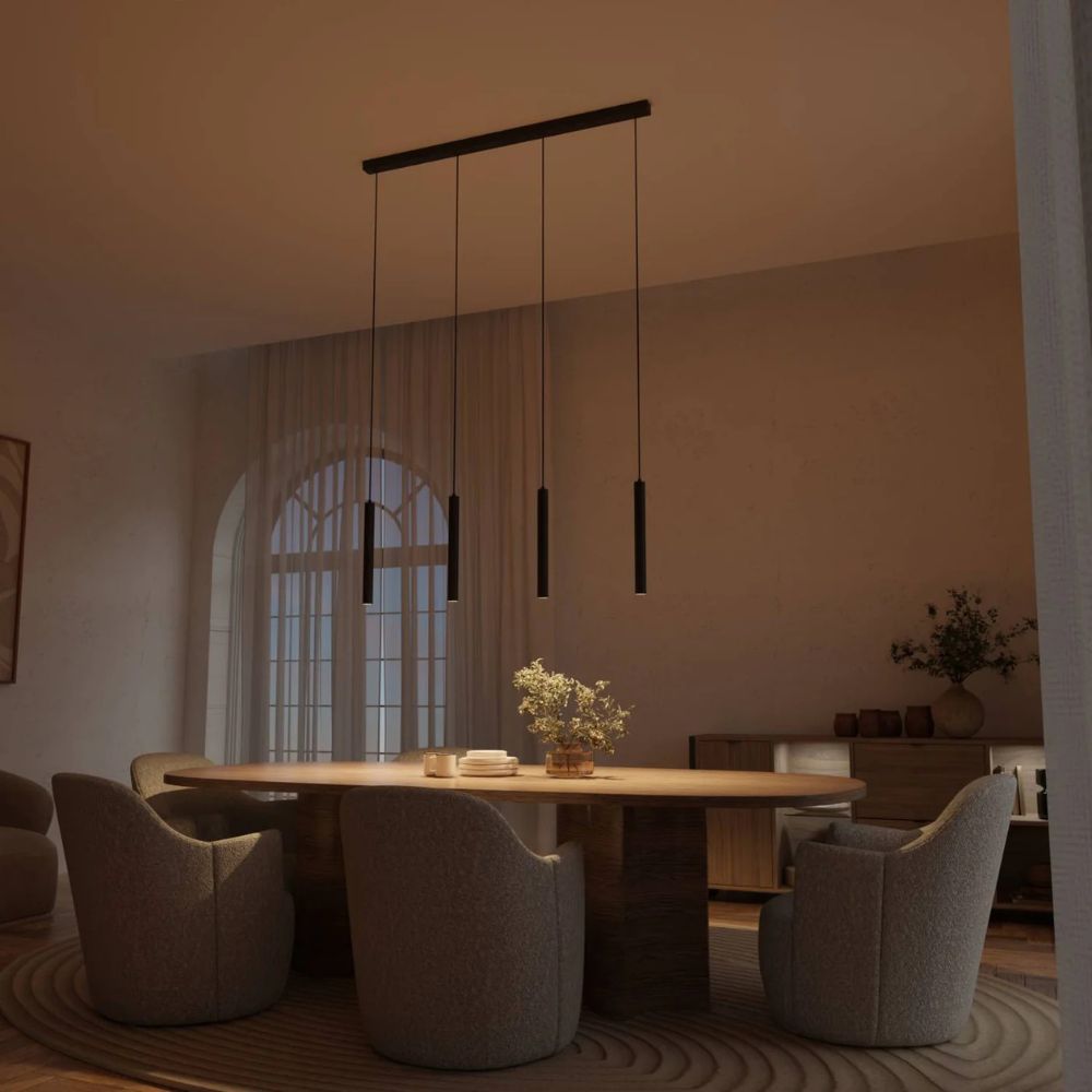 Nowoczesna czarna liniowa lampa wisząca cylindryczna