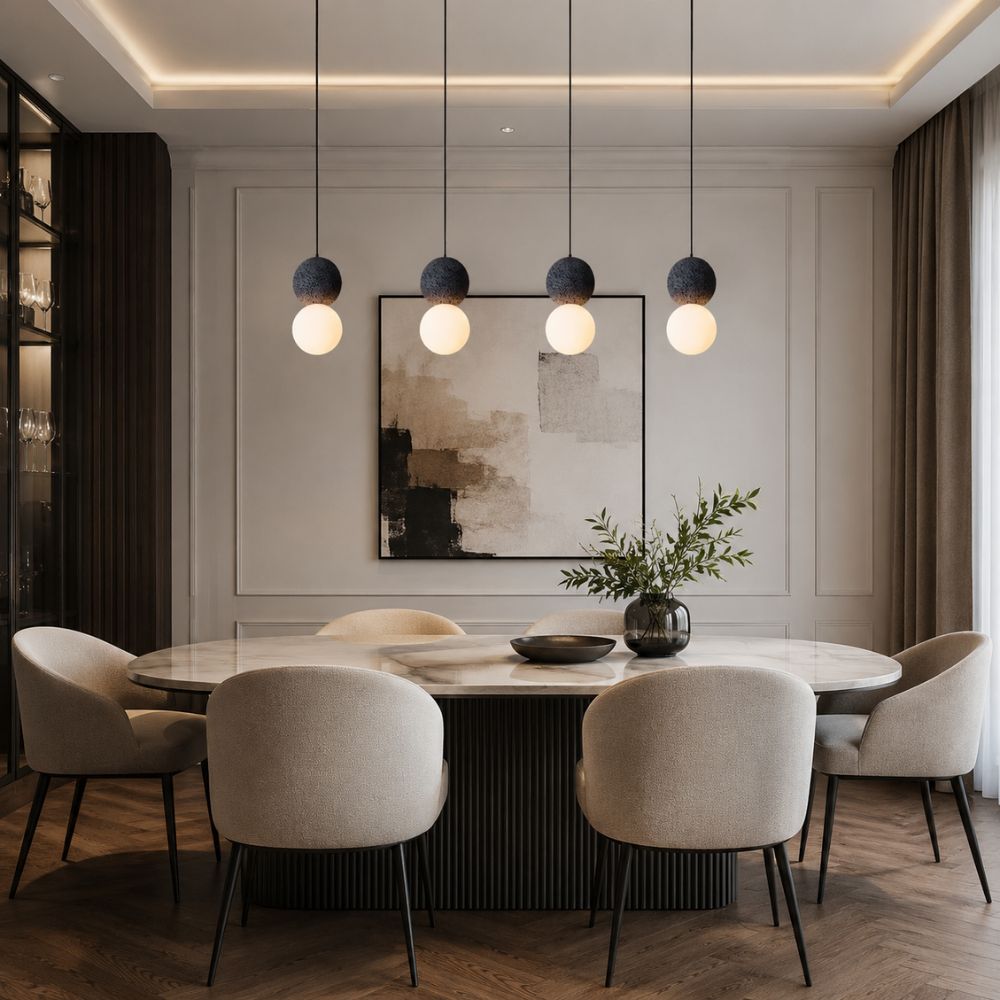 Nordycka lampa wisząca z cementu i szkła opalowego
