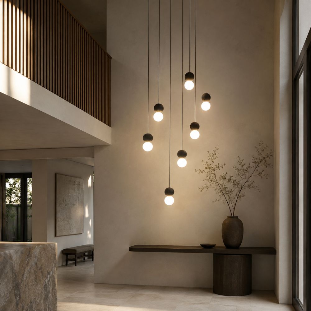 Nordycka lampa wisząca z cementu i szkła opalowego