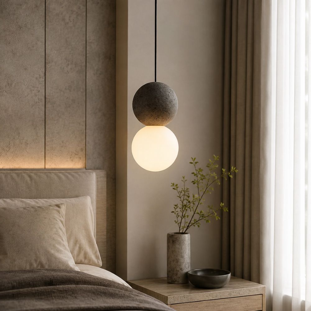Nordycka lampa wisząca z cementu i szkła opalowego