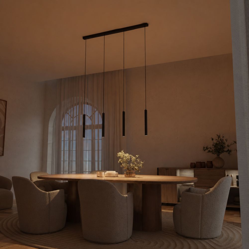Nowoczesna czarna liniowa lampa wisząca cylindryczna