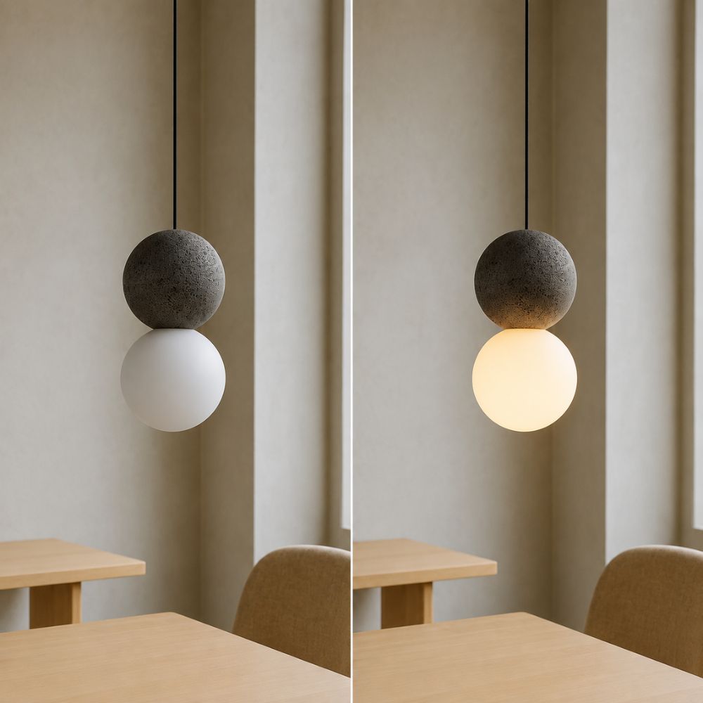 Nordycka lampa wisząca z cementu i szkła opalowego
