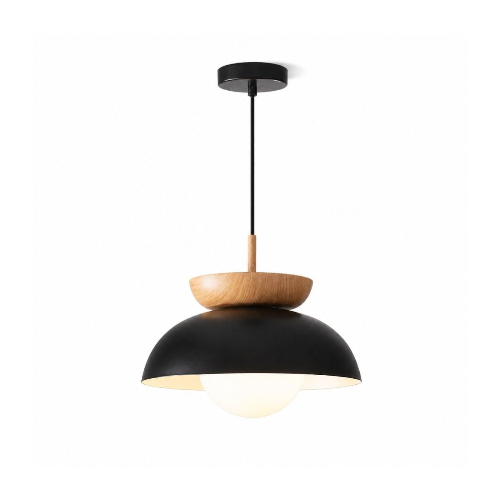 Nordycka lampa wisząca E27 z detalem w odcieniu drewna