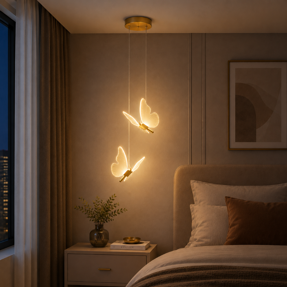 Motylkowa złota metalowa lampa wisząca