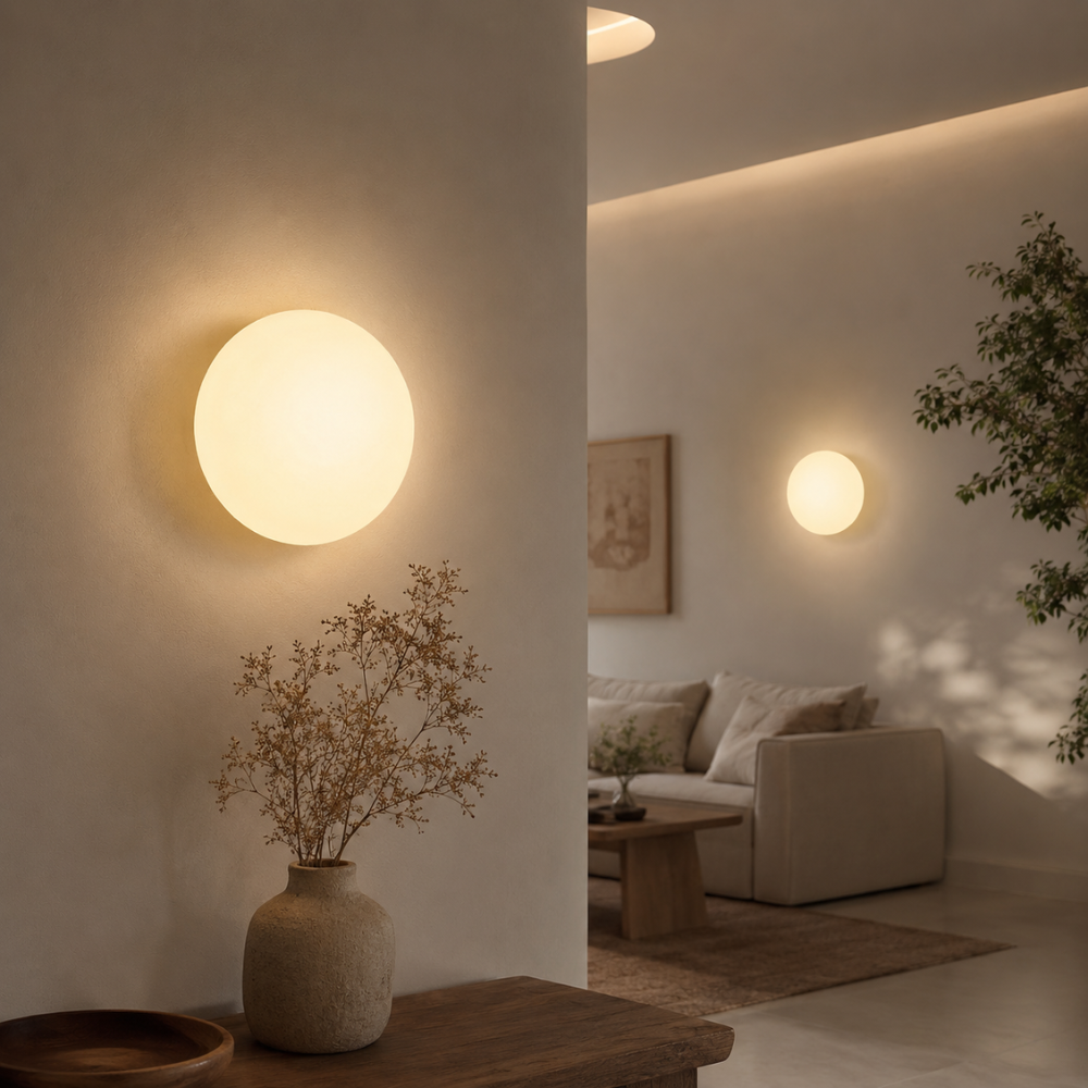 Minimalistyczna lampa sufitowa z mlecznego szkła