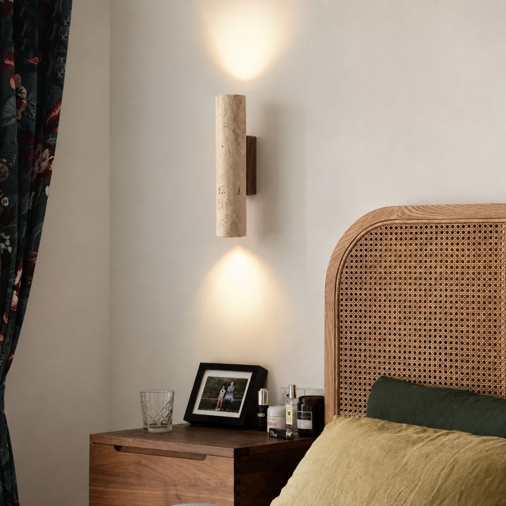 Kamienna cylindryczna lampa ścienna z podwójnym światłem