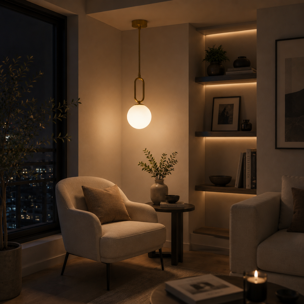 Minimalistyczna szklana lampa wisząca w kształcie owalnego pierścienia