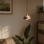 Retro ceramiczna lampa wisząca z miedzianymi akcentami