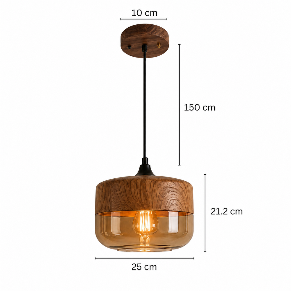 Lampa wisząca z drewna i szkła w stylu skandynawskim