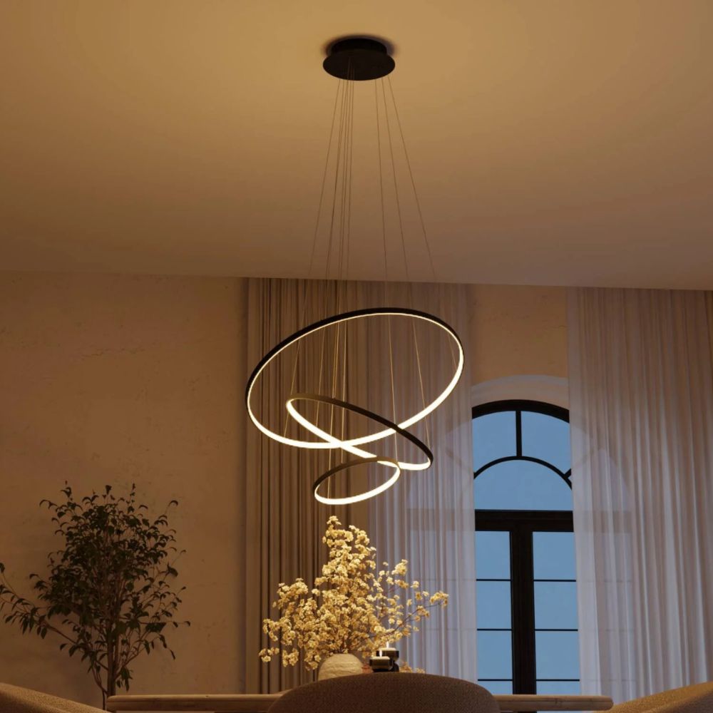 Nowoczesna ściemniana lampa wisząca z 3 pierścieniami