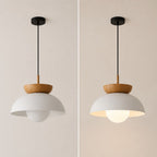 Nordycka lampa wisząca E27 z detalem w odcieniu drewna