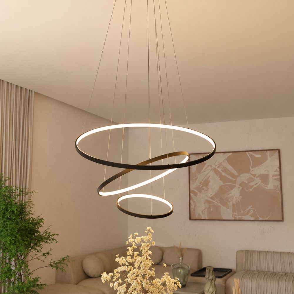 Nowoczesna ściemniana lampa wisząca z 3 pierścieniami