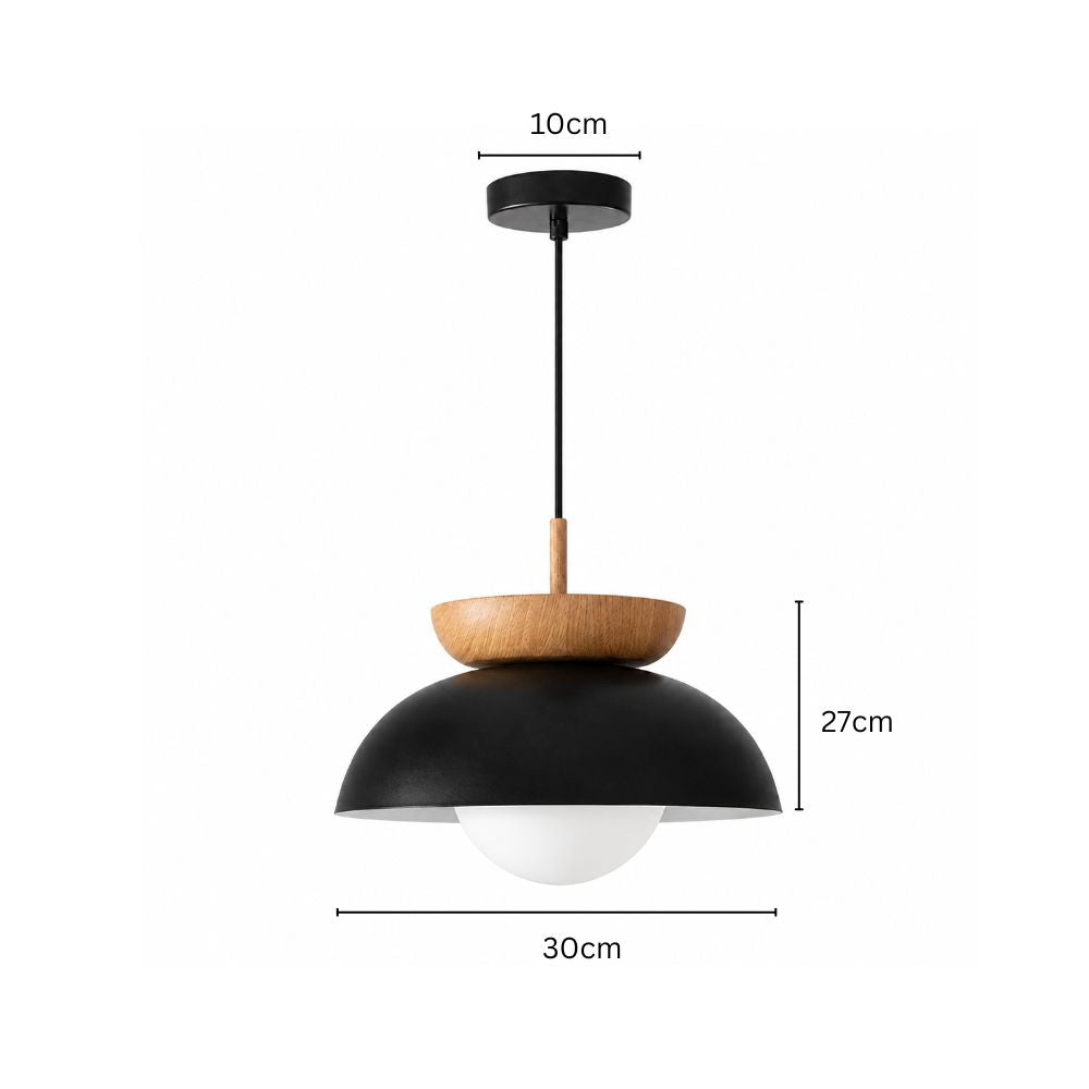 Nordycka lampa wisząca E27 z detalem w odcieniu drewna