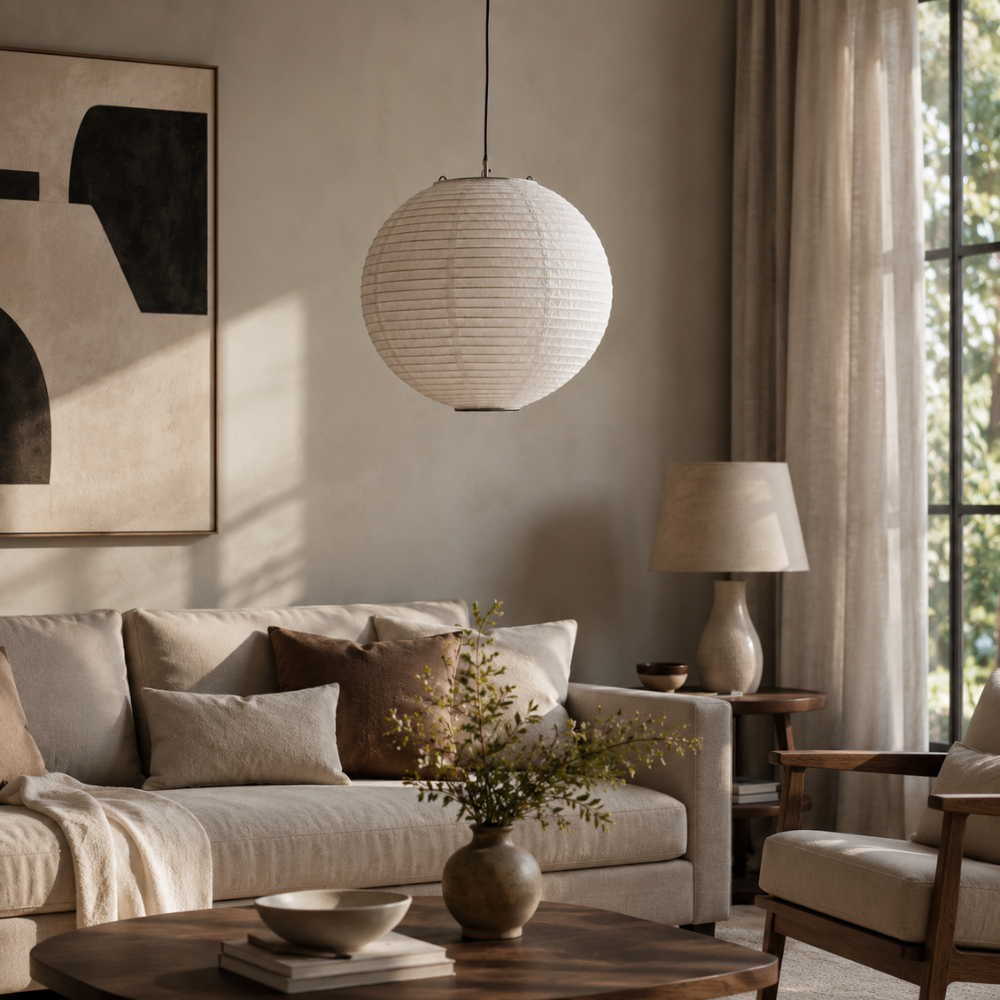 Lampa wisząca wabi-sabi z papierowym kloszem i oprawką E27