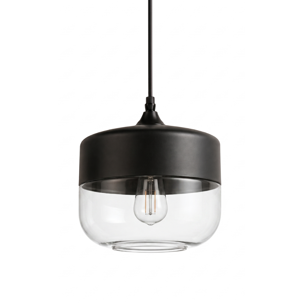Lampa wisząca z drewna i szkła w stylu skandynawskim