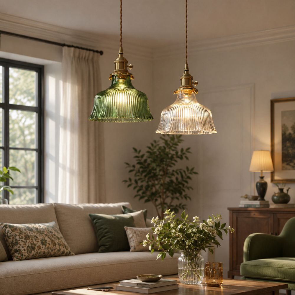 Nordycka lampa wisząca z ryflowanego szkła