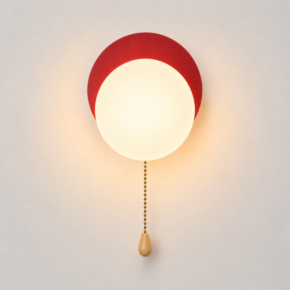 Nowoczesna minimalistyczna kinkietowa lampa kulista z przełącznikiem pociągowym