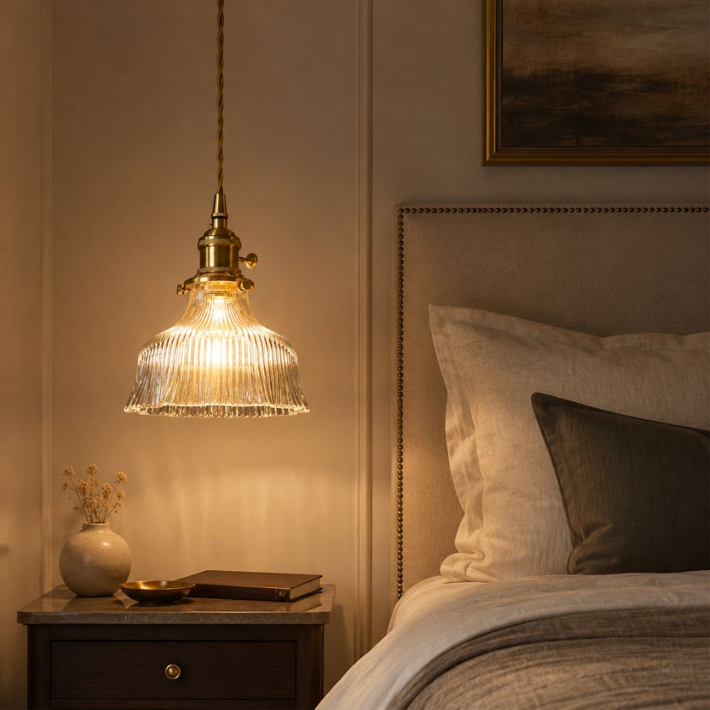 Nordycka lampa wisząca z ryflowanego szkła