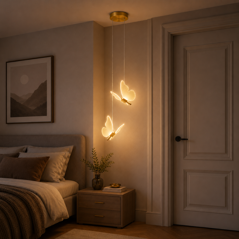 Motylkowa złota metalowa lampa wisząca