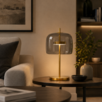 Nowoczesna lampa stołowa w stylu przydymionego szkła