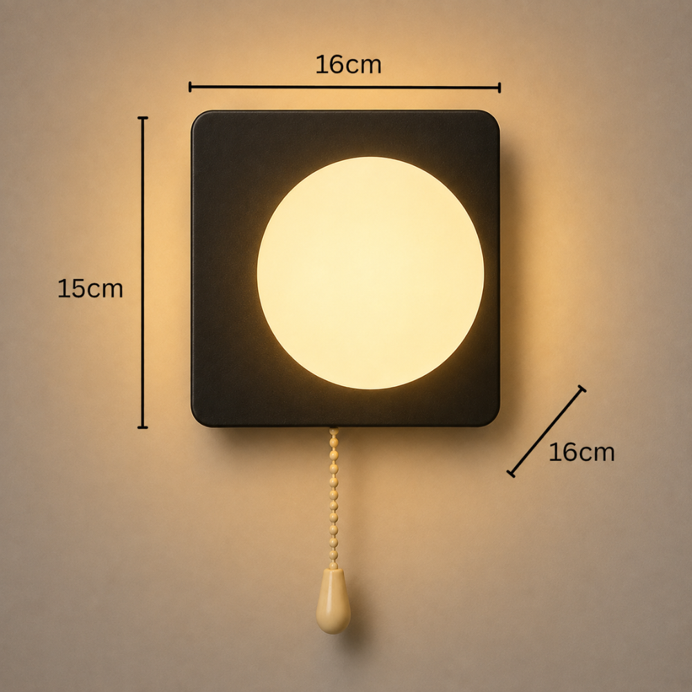 Nowoczesna minimalistyczna kinkietowa lampa kulista z przełącznikiem pociągowym