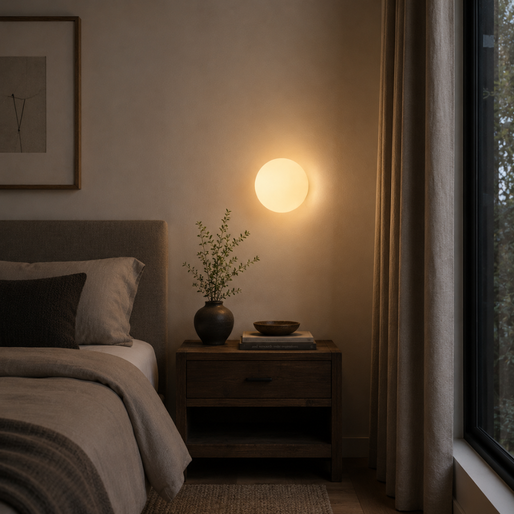 Nowoczesna kinkietowa lampa ścienna LED z kulą ze szkła w stylu ambient