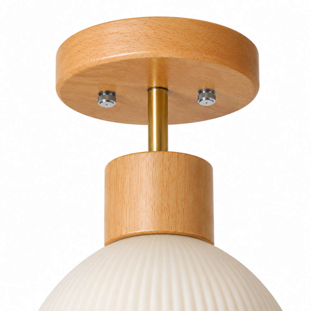 Lampa sufitowa z nordyckiego drewna i szklanych pasków
