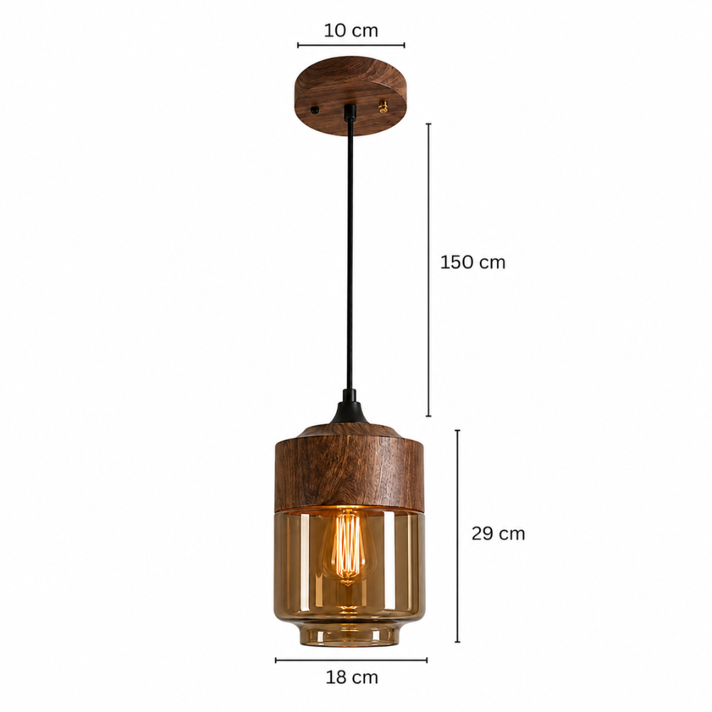 Lampa wisząca z drewna i szkła w stylu skandynawskim