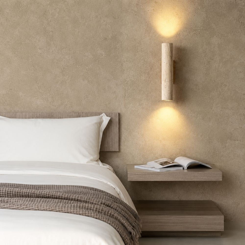 Kamienna cylindryczna lampa ścienna z podwójnym światłem