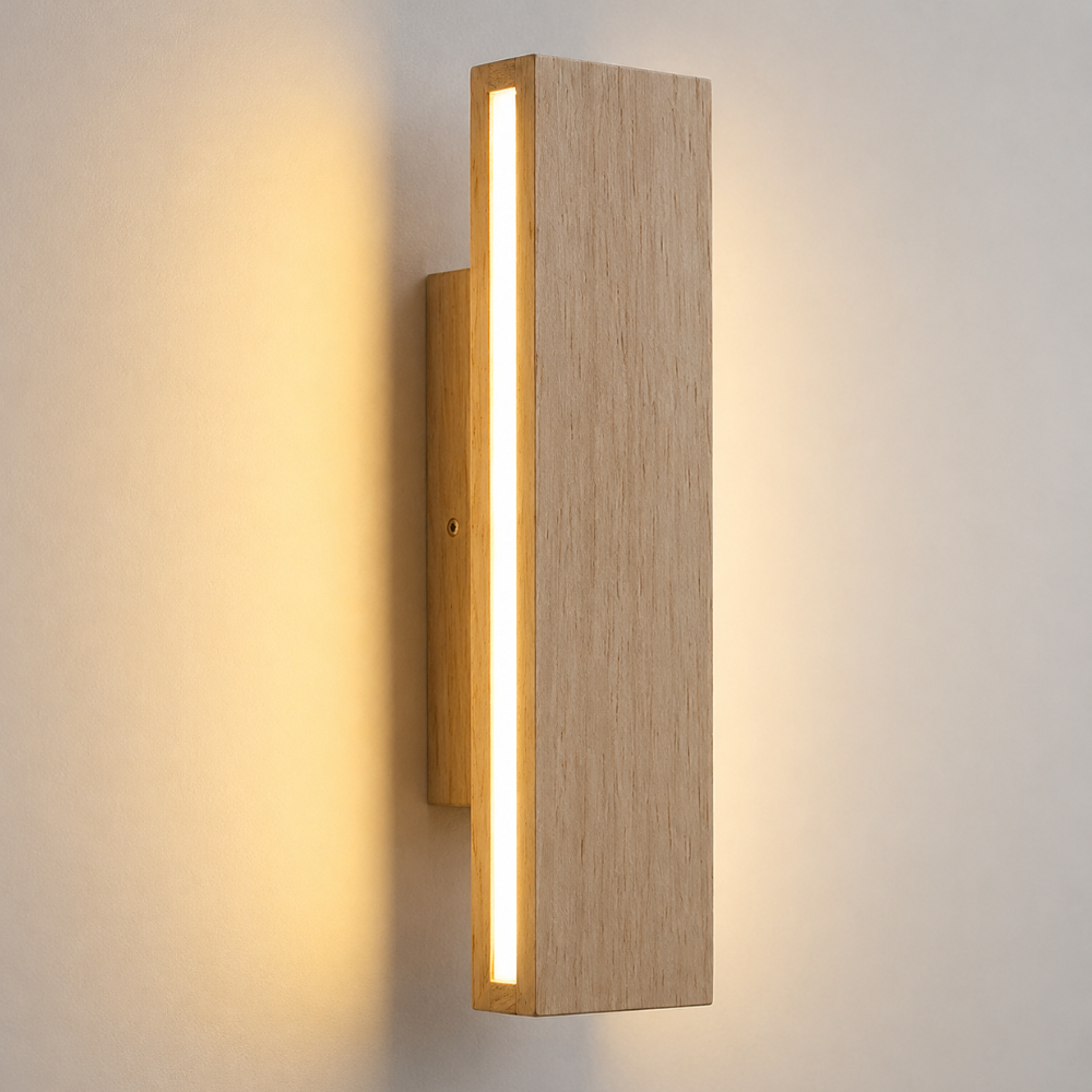 Obrotowa drewniana lampa ścienna góra dół