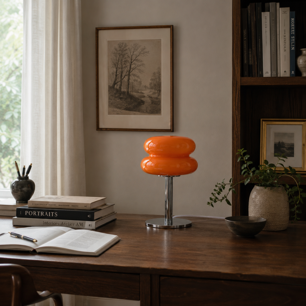 Szklana lampa stołowa Macaron – oświetlenie nastrojowe