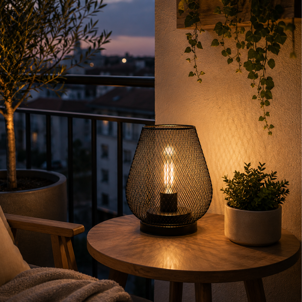 Nowoczesna latarnia LED z metalową siatką