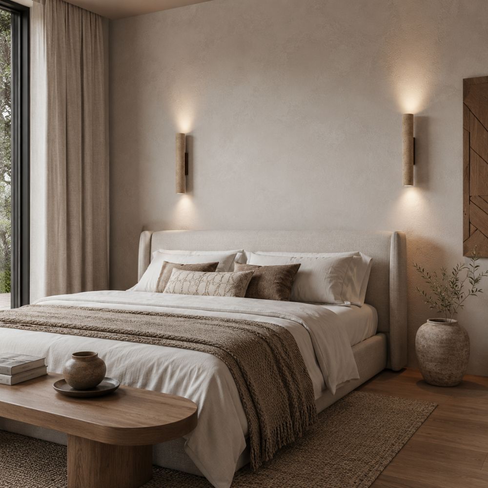 Kamienna cylindryczna lampa ścienna z podwójnym światłem