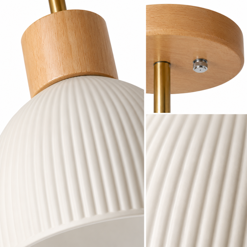 Lampa sufitowa z nordyckiego drewna i szklanych pasków