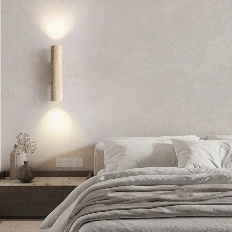 Kamienna cylindryczna lampa ścienna z podwójnym światłem