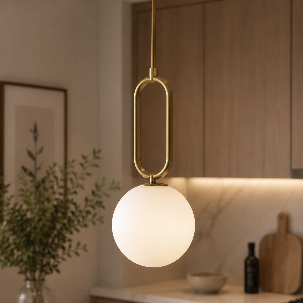 Minimalistyczna szklana lampa wisząca w kształcie owalnego pierścienia