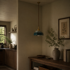 Retro ceramiczna lampa wisząca z miedzianymi akcentami